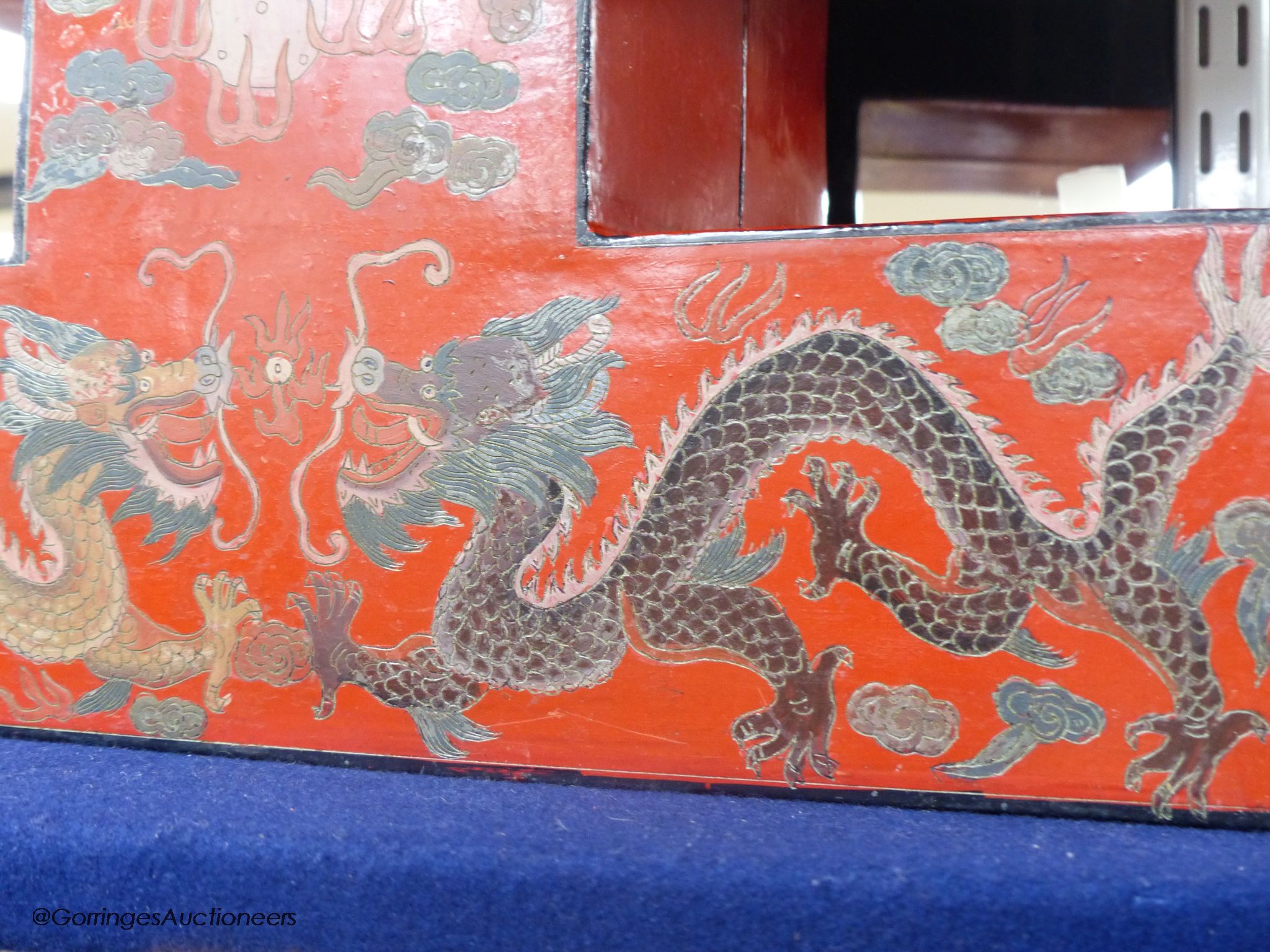An Oriental painted papier mache stand
